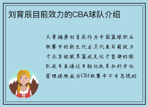刘育辰目前效力的CBA球队介绍